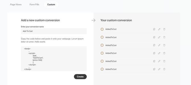 custom conversion code copy